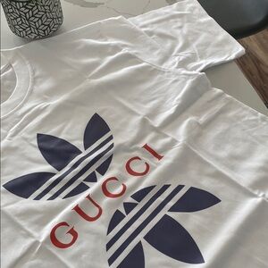 Gucci x Adidas Collab White T-Shirt with Blue and Red Logo